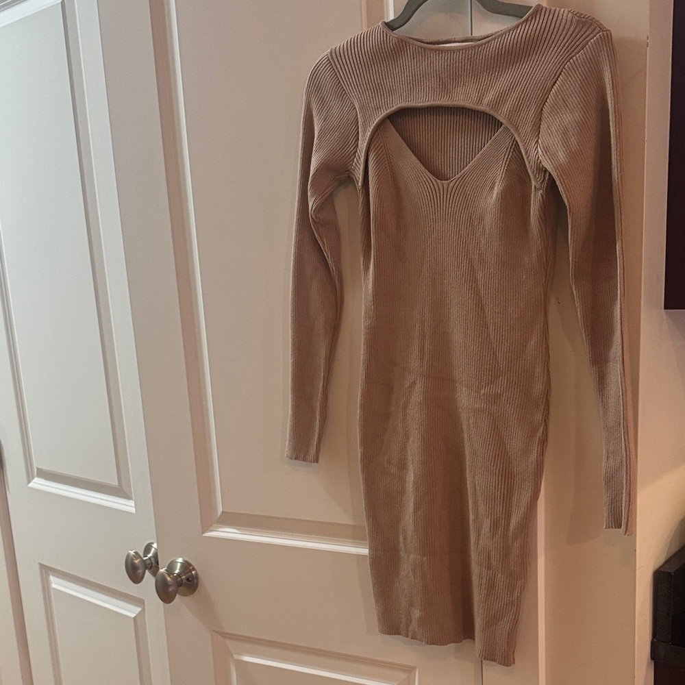 Chic Tan Long Sleeve Knit Dress